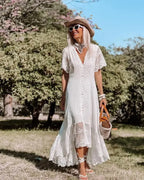 Boho Loose Summer Dress Vintage Deep V Floral Print