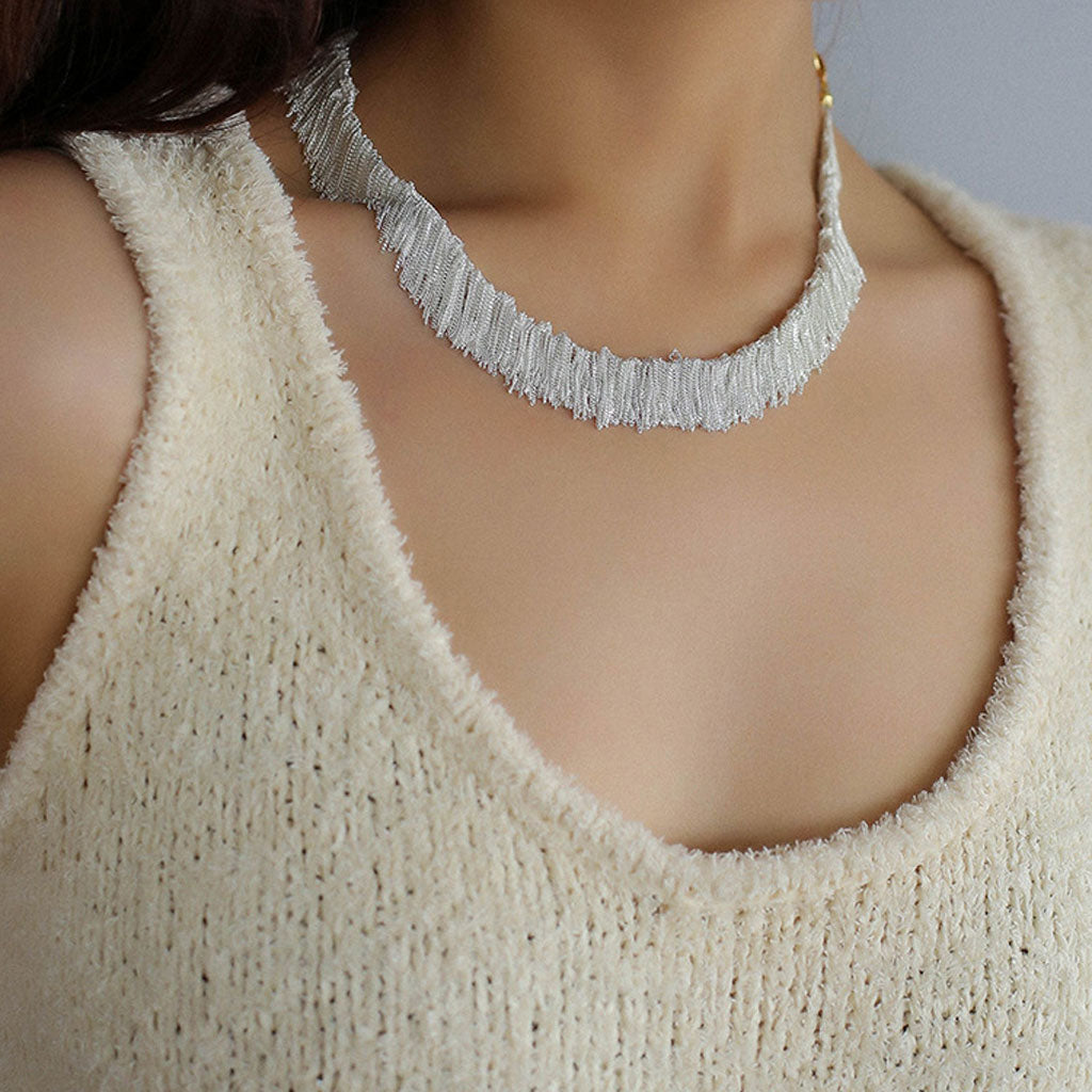**18K Gold Plated Sterling Silver Cascading Tassel Choker Necklace**