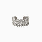 Bold Style Silver Tone Beaded Layered Cuff Ring