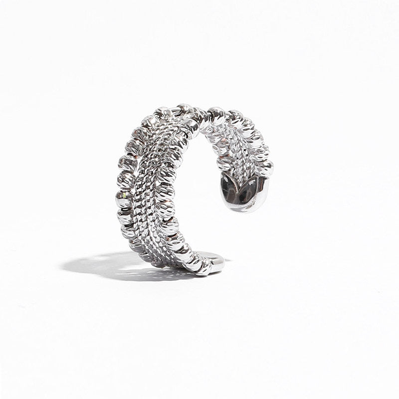 Bold Style Silver Tone Beaded Layered Cuff Ring