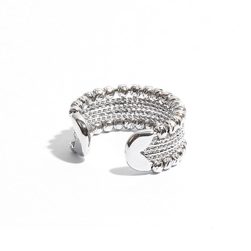 Bold Style Silver Tone Beaded Layered Cuff Ring