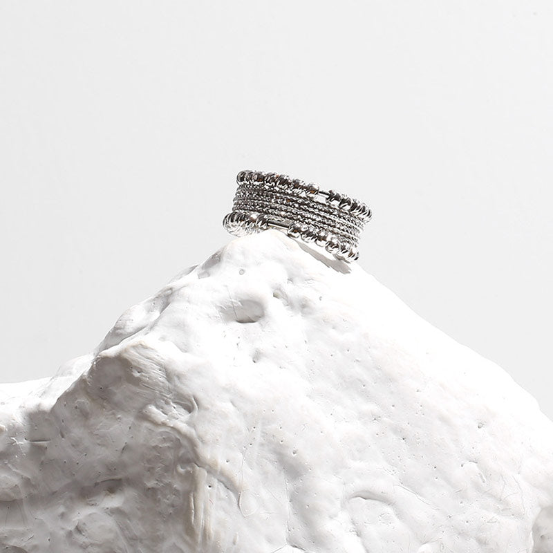 Bold Style Silver Tone Beaded Layered Cuff Ring