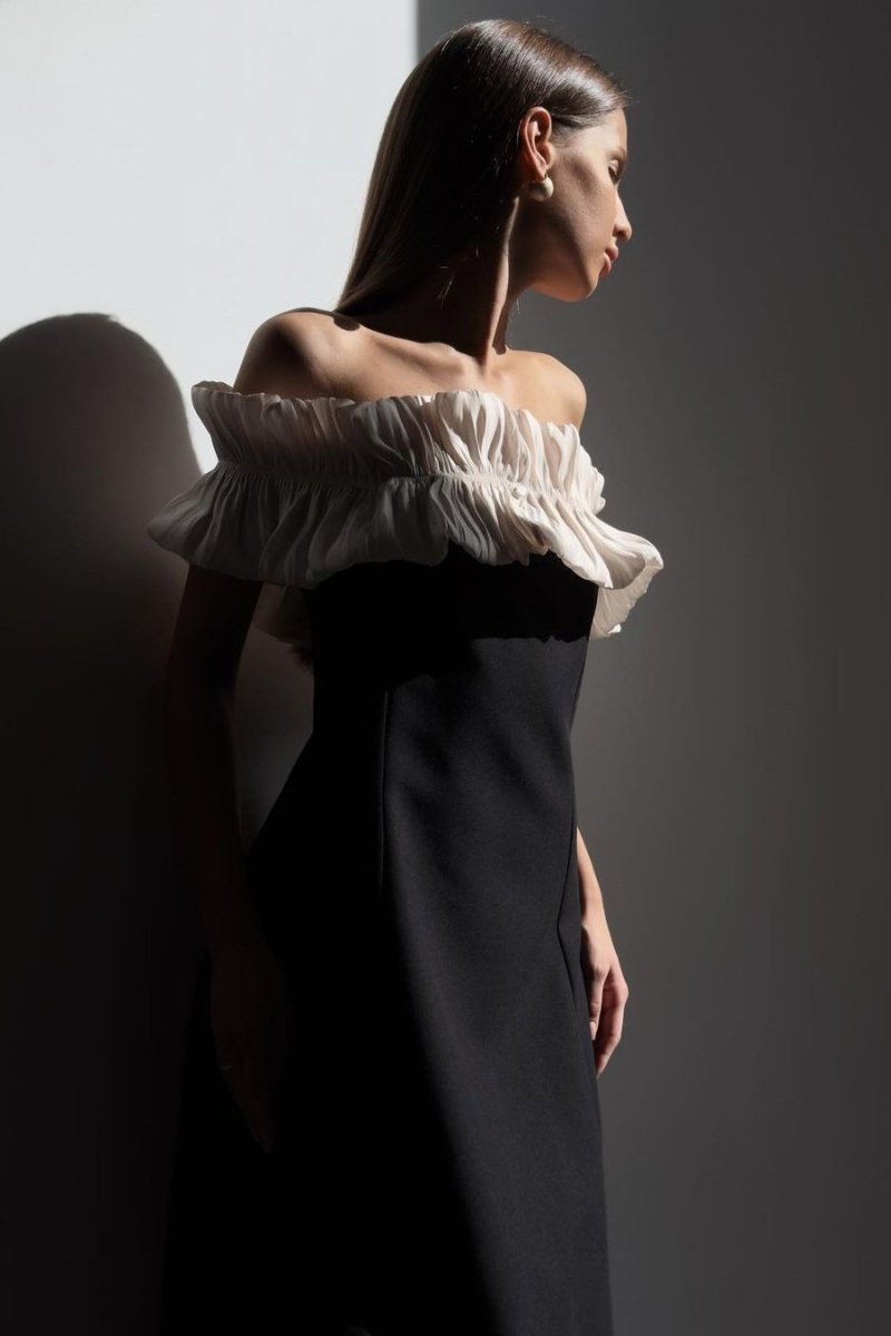 Haydée Exclusive Off the Shoulder Maxi Dress with Ruffles Statement Occasion Edit