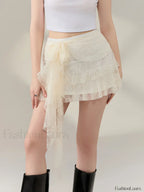 Bow Front Ruffle High Waist Skirt
