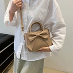 Bow PU Leather Solid Underarm Handbag