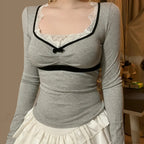 Bow Square Collar Knit Top