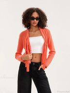 Bow Tie Front Crew Neck Knit Cardigan