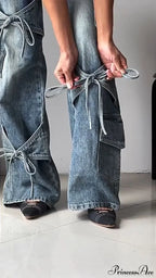 Bow Tie Strap Wide Leg Jeans