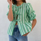 Bowknot Front Hollow Out Vintage Ruffles Puff Sleeve Elegant Sweet Y2K Crop Top