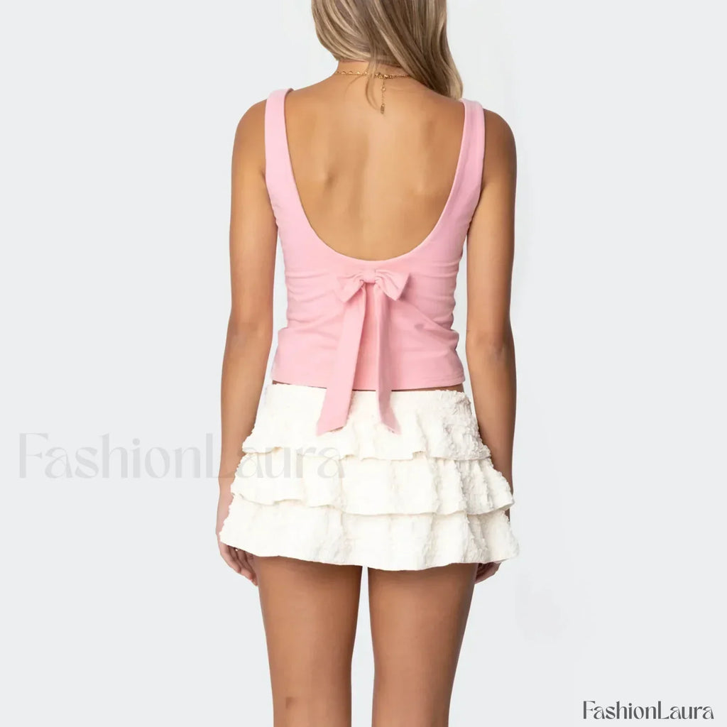 Bowknot Square-Back Crop Top
