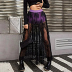 Breathable Plaid Mesh Maxi Skirt Dark Style Embroidery