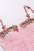 Leonor Chic Midi Dress with Floral Embroidery and Laces Elevated Occasion Wear