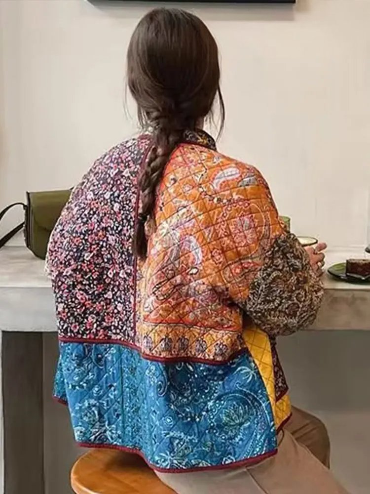 | Floral print coat with patchwork pockets
