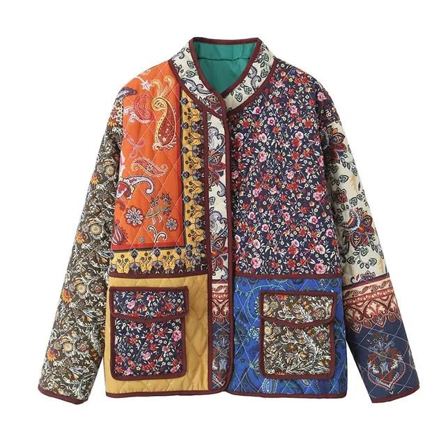 | Floral print coat with patchwork pockets