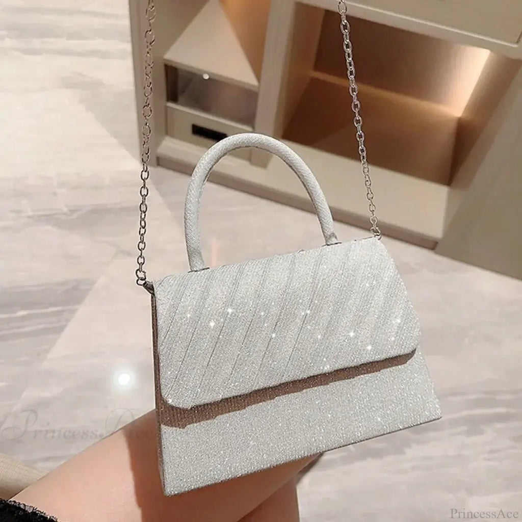 Bright Silk Evening Bag Elegant Banquet Shoulder Clutch