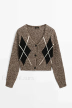 Brown Diamond Knit Cardigan