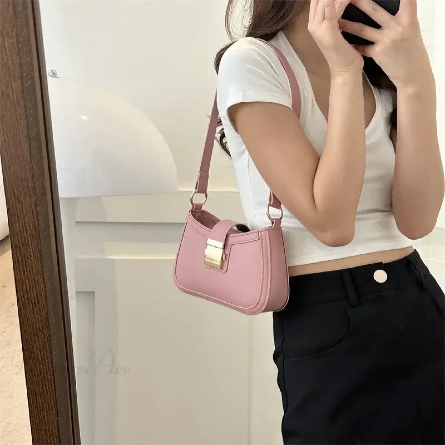 Brown Gold Buckle Vintage Shoulder Bag