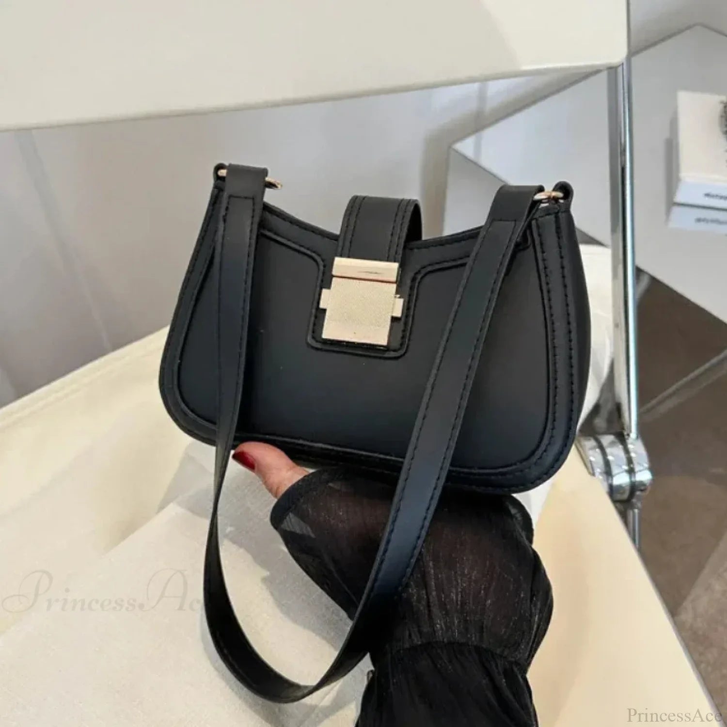 Brown Gold Buckle Vintage Shoulder Bag