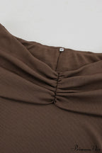 Brown Knit Off Shoulder V Neck Tie Waist A Line Mini Dress