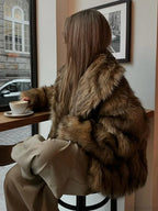 Brown Oversized Plush Furry Lapel Coat