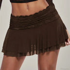 Brown Pleated Ballet Ruffle Skirt