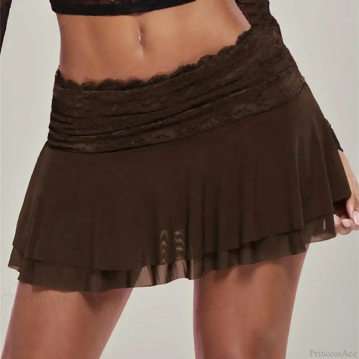 Brown Pleated Ballet Ruffle Skirt
