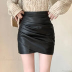 Brown PU Leather Slim Fit Skirt
