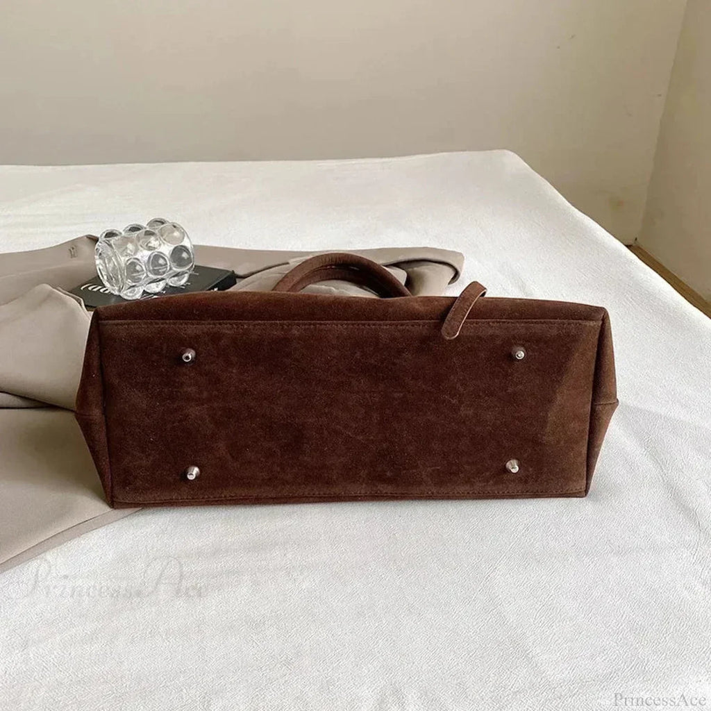 Buckle Decorative Faux Suede Hasp Large Tote Handbag