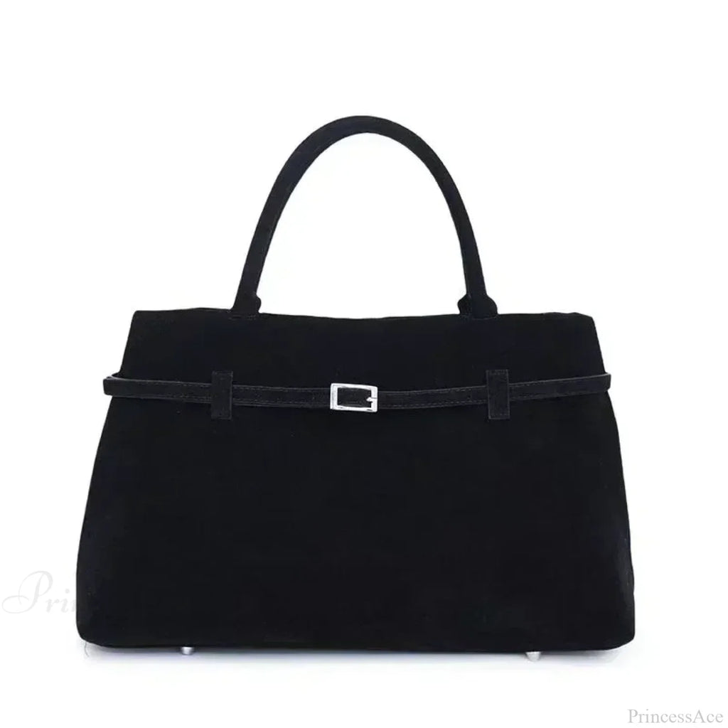 Buckle Decorative Faux Suede Hasp Large Tote Handbag