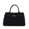 Buckle Decorative Faux Suede Hasp Large Tote Handbag