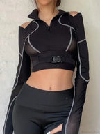 Buckle Patchwork Knit Top
