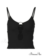 Buckle Strap Black Trendy Bodycon Crop Top