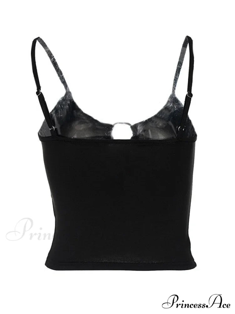 Buckle Strap Black Trendy Bodycon Crop Top