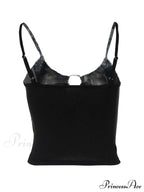 Buckle Strap Black Trendy Bodycon Crop Top