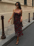 Black Bulgarian Roses Floral Cami Long Dress