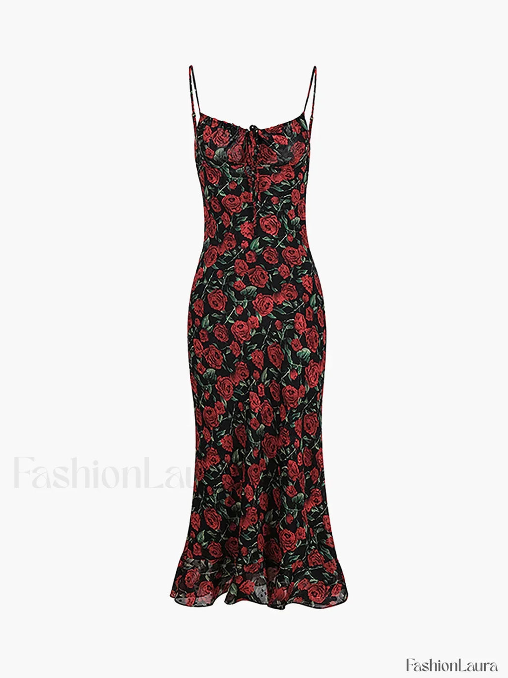 Black Bulgarian Roses Floral Cami Long Dress