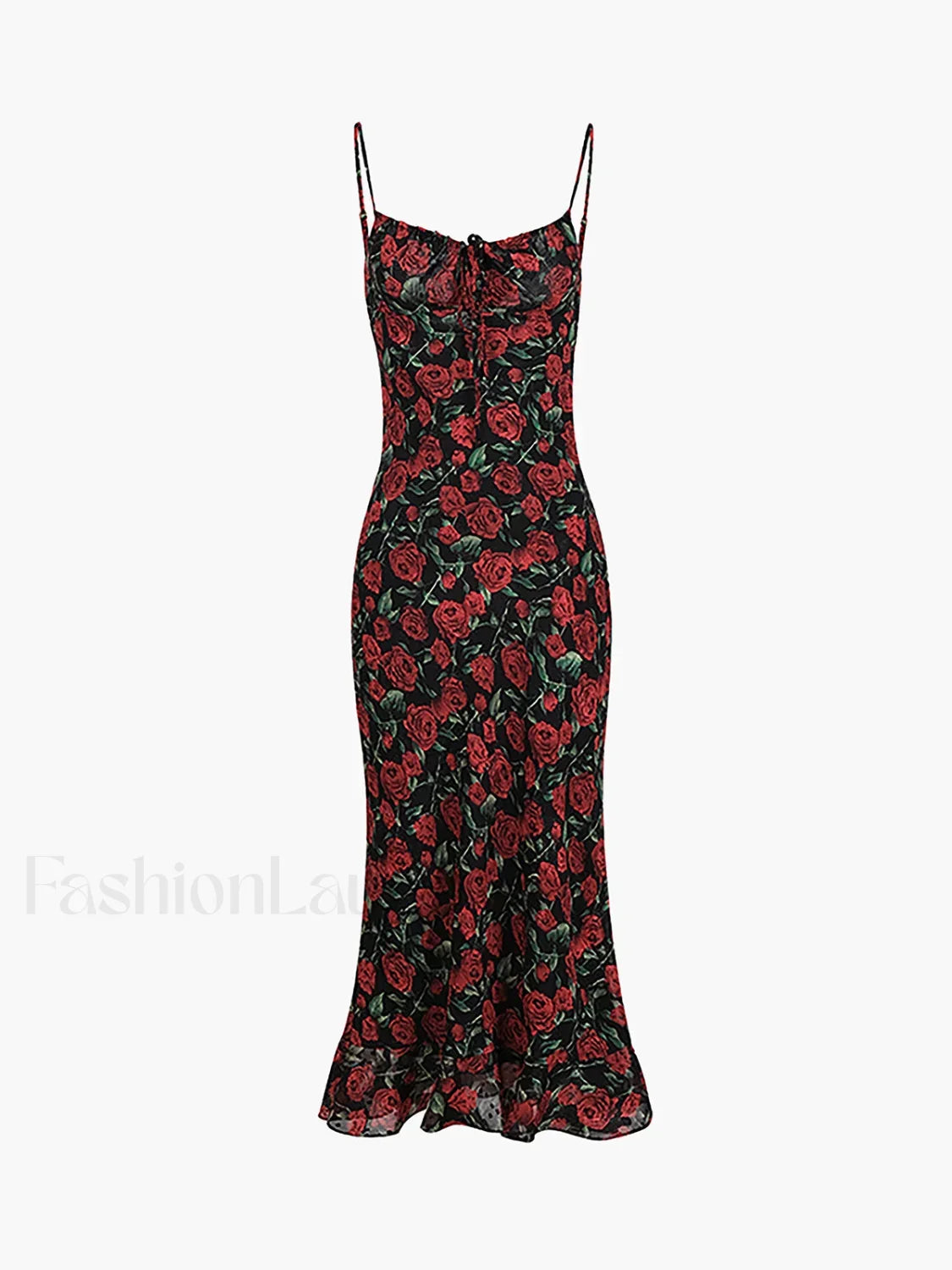Black Bulgarian Roses Floral Cami Long Dress