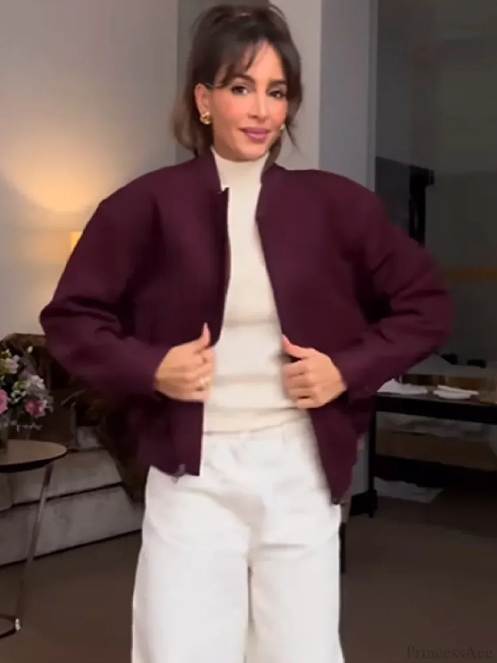 Burgundy Zipper Short Coat
