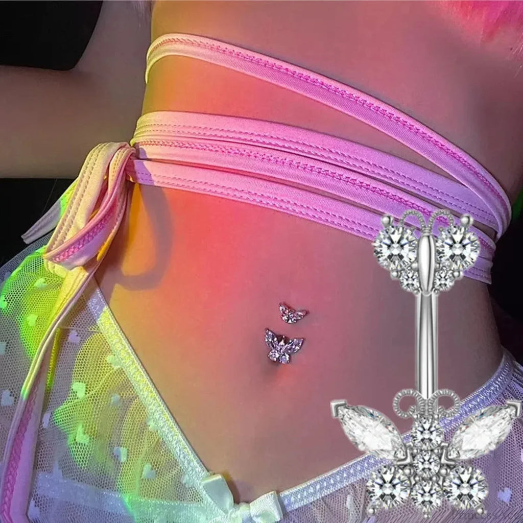 Butterfly CZ Sparkling Gothic Belly Ring