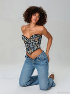 Butterfly Print Strapless Bandage Off-shoulder Corset