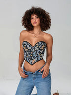 Butterfly Print Strapless Bandage Off-shoulder Corset
