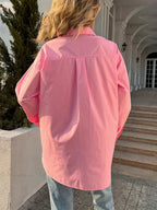 Button Down Casual Solid Collar Loose Blouse