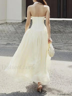 Apricot Buttoned Patchwork V-Neck Maxi Dress