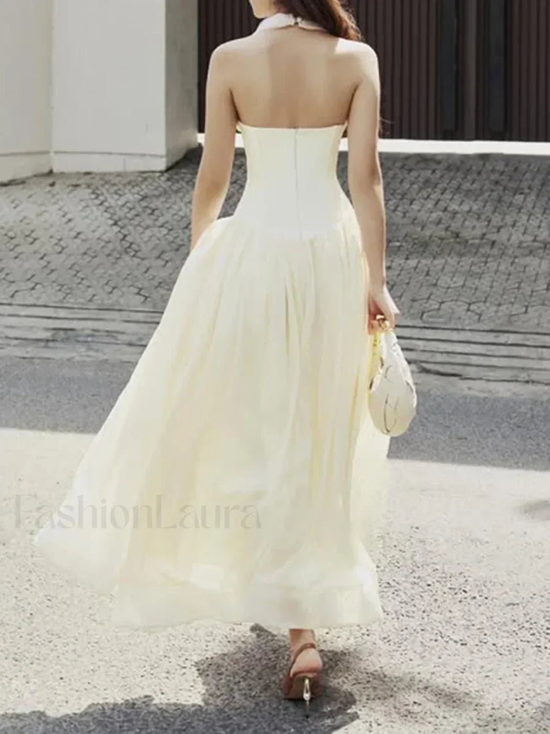 Apricot Buttoned Patchwork V-Neck Maxi Dress