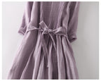 Loose Cotton Linen Tie Three Quarter Sleeve Dress