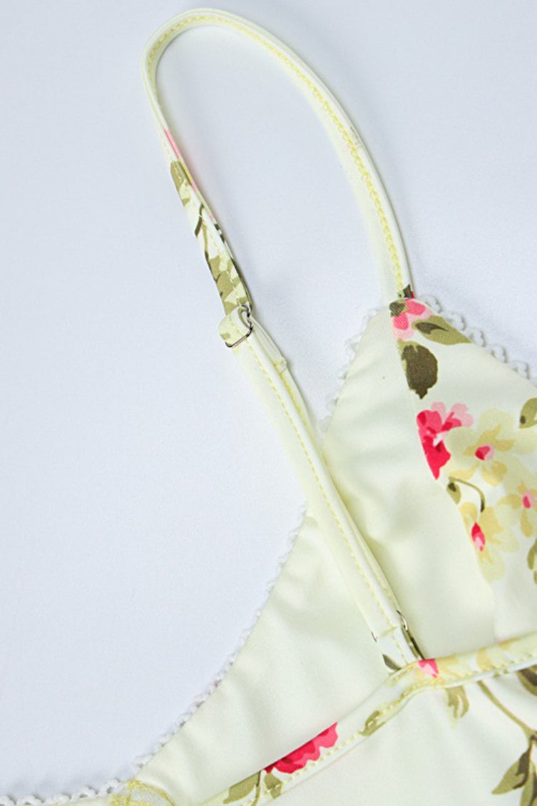 Beige Spaghetti Strap Sweetheart Cup Floral Print Bodycon Maxi Dress
