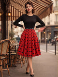 Vintage Polka Dot Swing Dress for Women - 1950s Rockabilly Long Sleeve Belted A-Line Midi Dress - Spring Retro Party 2026