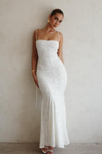 Lace Corset Square Neck Spaghetti Strap Mermaid Maxi Gown