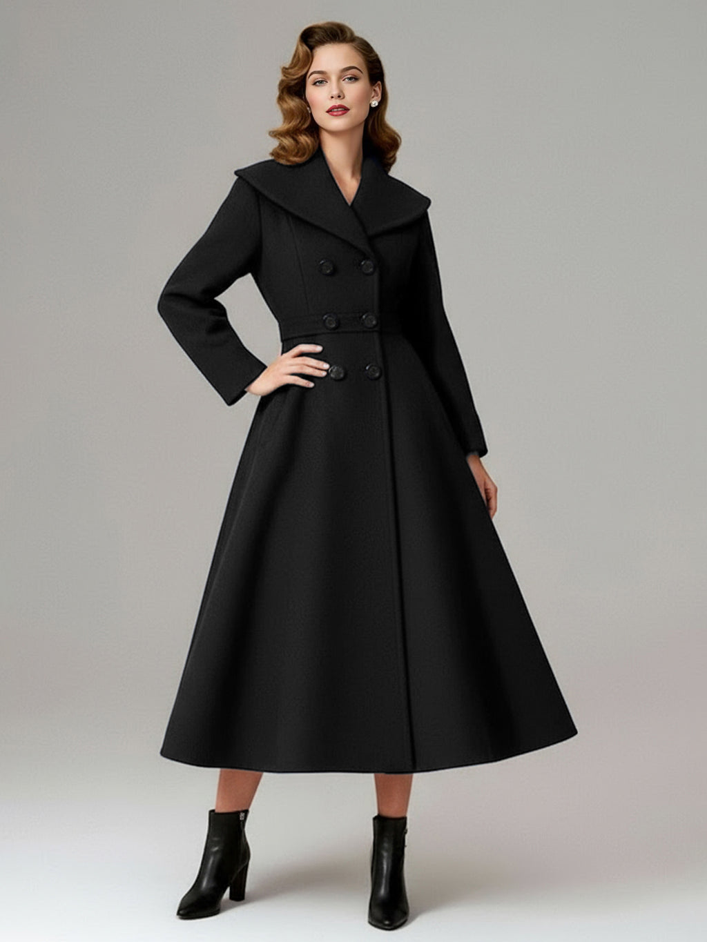 Vintage Double-Breasted A-line Woolen Coat With Shawl Collar For Women 2026