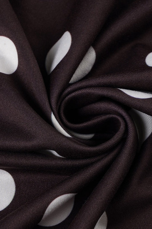 Brown Polka Dot U-Neck Ruffled Bodycon Maxi Dress